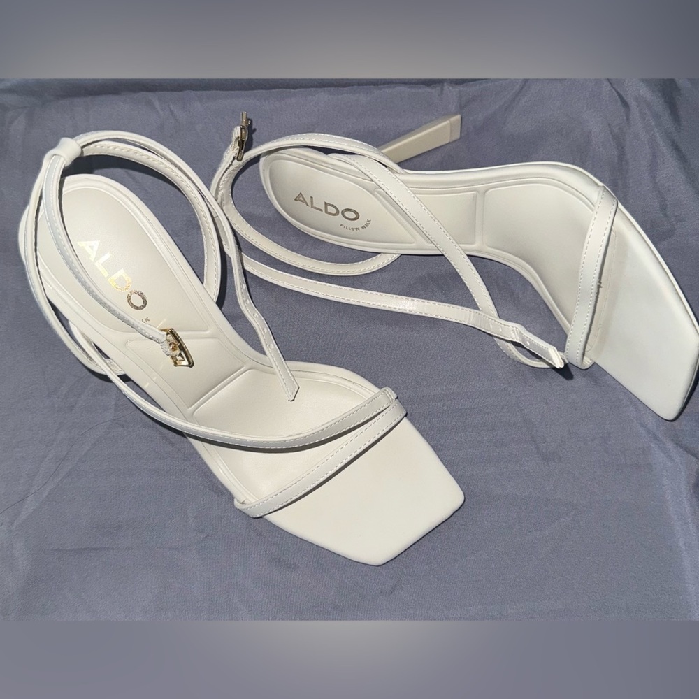 Aldo White Stiletto Heels Elegant Strappy Design
